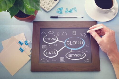 cloud or hybrid IT on chalkboard